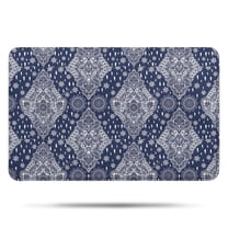 Blue and White Ethnic Floral Pattern Bathroom Rugs Mat,Non Slip Microfiber Bathroom Rug,Rubber Backing,Soft Bathroom Mats for Bathroom Floor,Tub and Shower,17x27in(43x68cm)