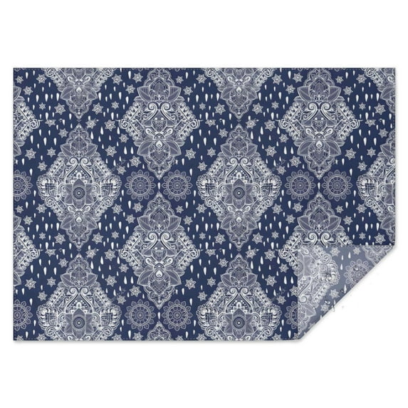Blue and White Ethnic Floral Pattern Rectangle Tablecloth 60"x84",Waterproof Polyester Rectangle Table Cloth, Wipeable Spillproof Polyester Tablecloth for Dining, Camping, Indoor and Outdoor