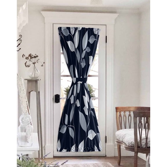 Blue White Eucalyptus Blackout Curtains French Door Curtains for Door Window, Spring Summer Watercolor Leaf Privacy Drapery for Patio/Sidelight Doors, 1 Panel with Tieback, 25 x 72 Inches