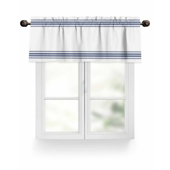 Blue White Farmhouses Stripes Kitchen Valances for Windows Modern Minimalist Valance Curtains for Kitchen /Living Room/Bedroom/ Bathroom Decor, 54"x18 " ,Rod Pocket 1 Panel,