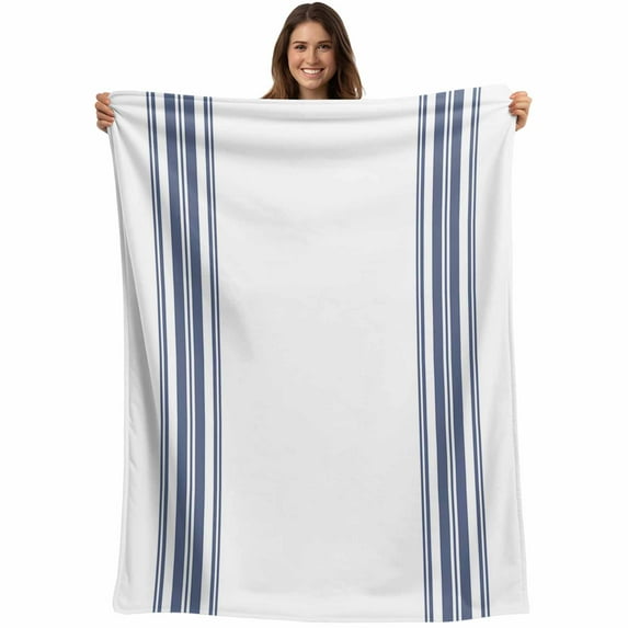 Blue White Farmhouses Stripes Throw Blankets, Modern Minimalist Soft Fleece Blanket Decorative for Home Sofa Couch Chair Living Bedroom, 30x40 Inches,