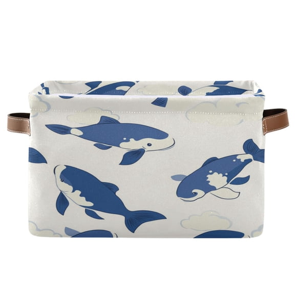 Blue and White Fish Foldable Storage Basket,Canvas Fabric Foldable Storage Bins with Handles Open Home Storage Bins Boxes for Toy Book Shelf Closet Baskets