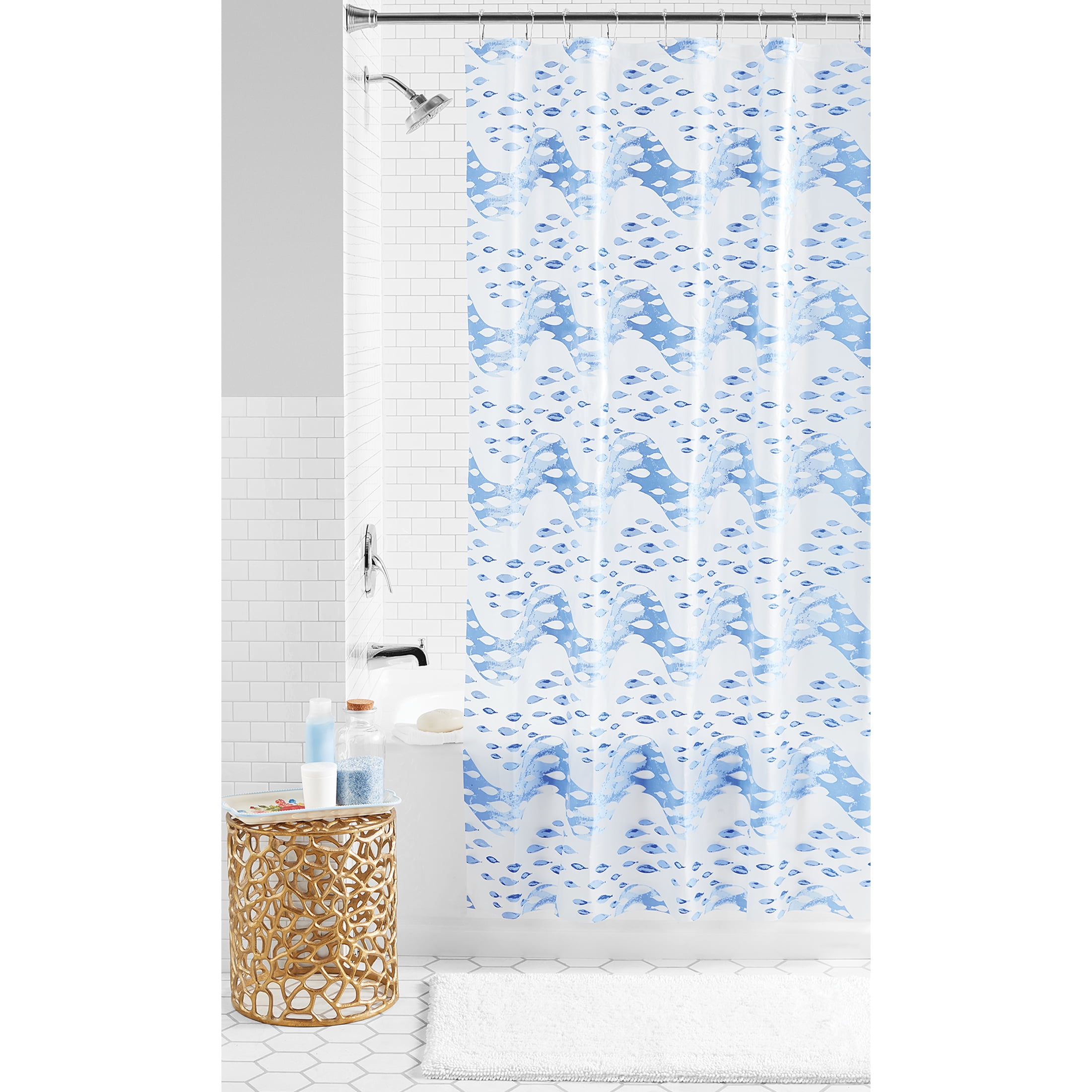 Blue/White Fish PEVA Shower Curtain, Mainstays, 70" x 72"