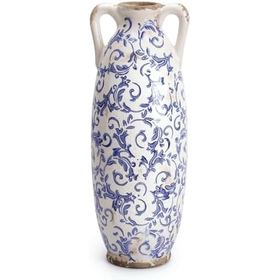 Blue and White Floor Vase for Pampas Grass, 11'' Tall Vase for Home Decor, Ceramic Farmhouse Decorative Large Vases for Flower, Mantel, Living Room, Shelf, Centerpieces, Gift for Mom