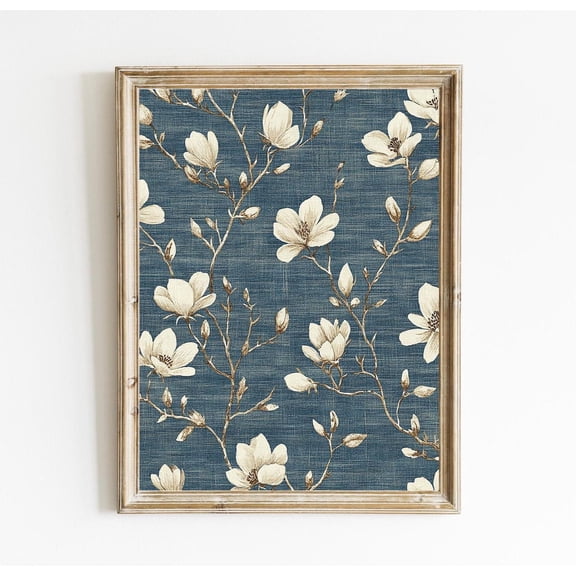 Blue and White Floral Botanical Blue Tapestry Wall Art Poster Vintage Traditional Wall Art Poster able Art E654, Unframed Canvas Size 8x12 F03.1.18l916