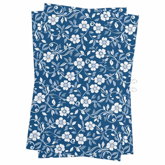 Blue White Floral Kitchen Towels Set of 2, Water Absorbent Dish Towel, Farmhouse Retro Botanical Leaves Decorative Hand Towels - Quick Drying Cloth for Cooking Baking, 18x28 Inch