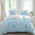thumbnail image 1 of Blue White Floral Leaves Twin Size Comforter Set, Leaf Branch Plant Bedding for All Seasons, 4 Pcs Bed Set, 1 Quiltcover (68"x86") ,1Sheet(67"x116"), 2Pillowcases (30"x20"), 1 of 12