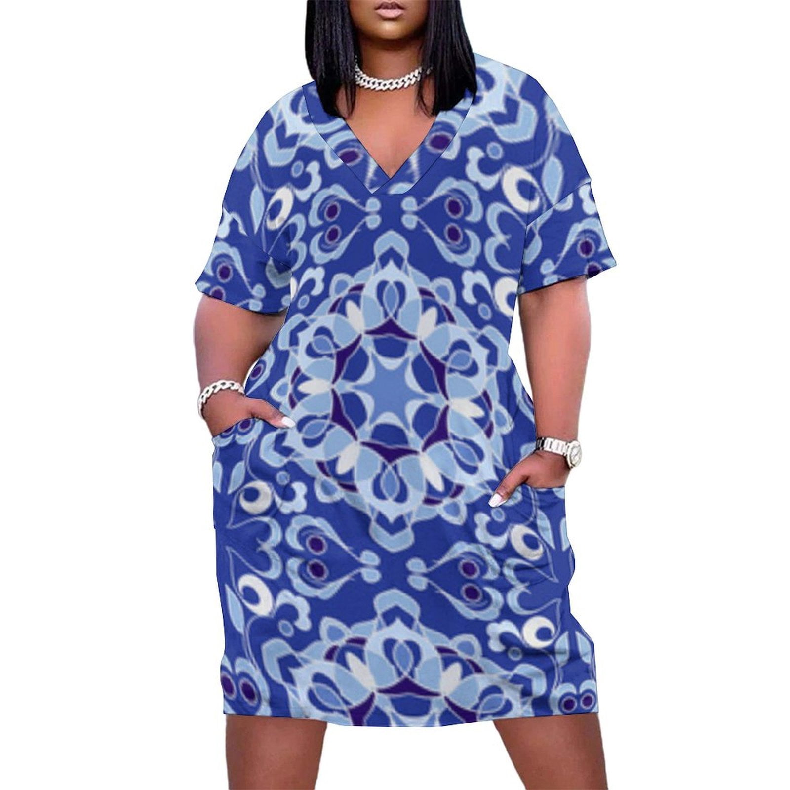 blue and white floral dress plus size Adrianna Papell Plus Size Tulip Jacquard Sleeveless Dress main image 1