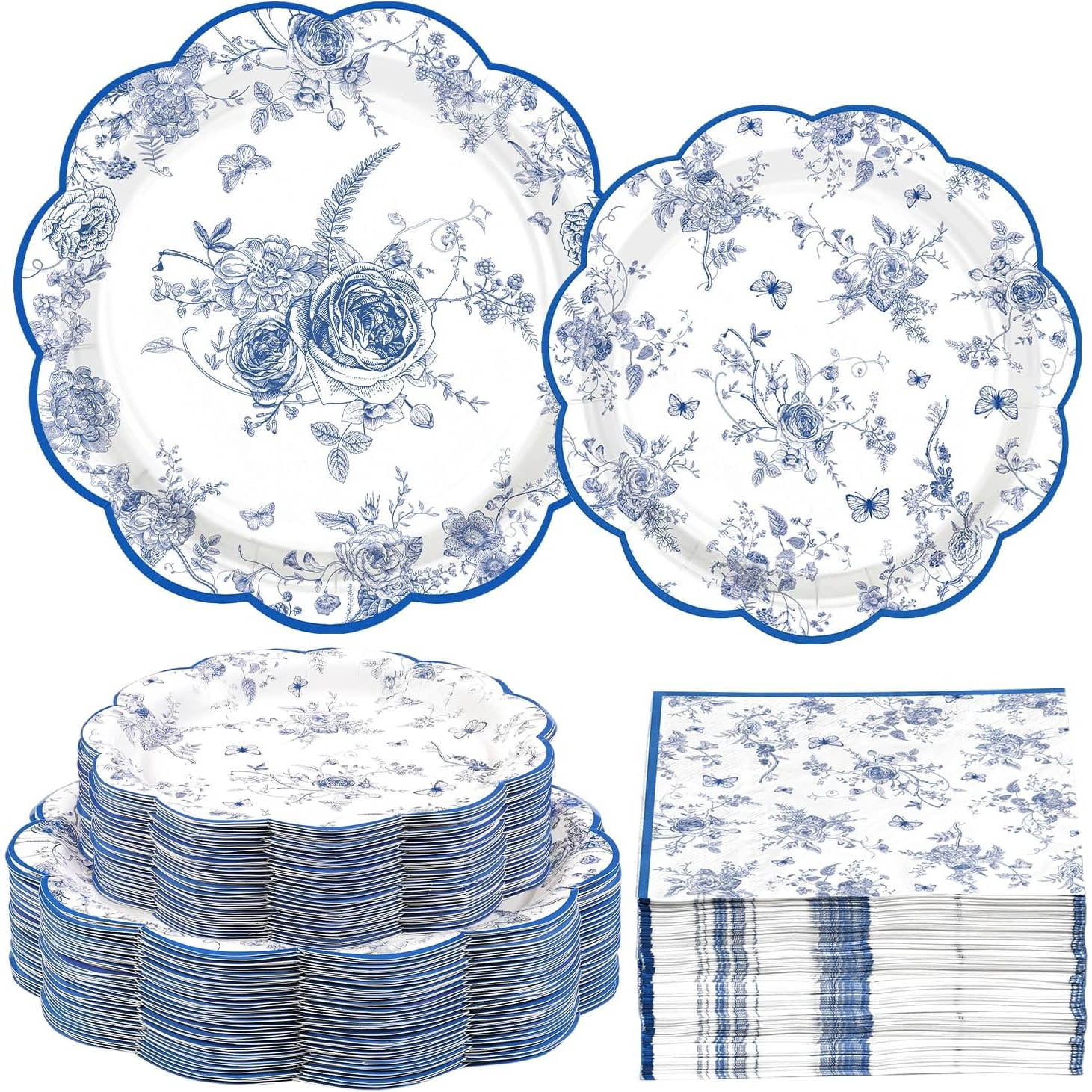 Blue and White Floral Party Supplies Paper Plates and Napkins ...