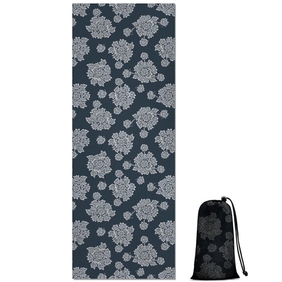 Blue White Floral Pattern Hot Yoga Mat Towel Non Slip for Hot Yoga - Quick-Drying Yoga Mat Cover with 4 Corner Pockets with Travel Bag - Hot Yoga Towel Non Slip Grip Moisture Wicking Sweat 70"x26"