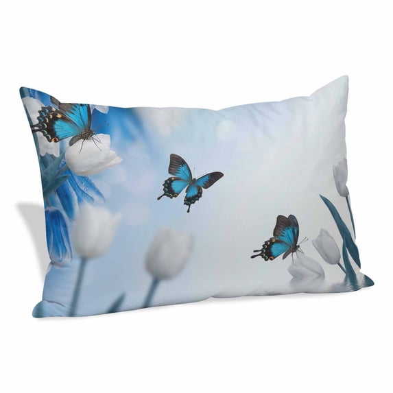 Blue White Floral Pillow Covers 16"x24", Ombre Tulips Modern Art Spring Soft Brushed Microfiber Breathable Throw Pillow Covers, Decorative Pillowcase with Zipper for Couch Sofa Bedroom Living Room