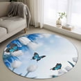 thumbnail image 1 of Blue White Floral Round Area Rug 4ft, Ombre Tulips Modern Art Spring Washable Non-Slip Circle Rugs for Bedroom Living Room Kitchen, Soft Non Shedding Circle Carpet for Dining Room Dorm, 1 of 9