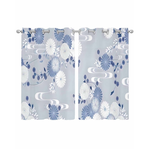 Blue White Floral Sheer Curtains 45 Inch Length 2 Panels Set for Living Room/Bedroom, Spring Botanical Leaves Farmhouse Kitchen Curtains Grommet Semi-Sheer Curtains Drapes Window Treatments 42"x45"x2