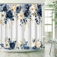 thumbnail image 1 of Blue and White Floral Shower Curtain Flower Rose Plant Botanical Eucalyptus Leaf Girls Navy Watercolor Wildflower with Plastic Hooks Fabric Waterproof Accessories Decor-72"W x 72"L (Pack of 1), 1 of 7