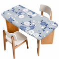 thumbnail image 1 of Blue White Floral Table Cloths for 6 Foot Rectangle Tables, Spring Botanical Leaves Farmhouse Patio Waterproof Elastic Fitted Tablecloths, Washable Rectangular Table Cover for Camping, 1 of 8