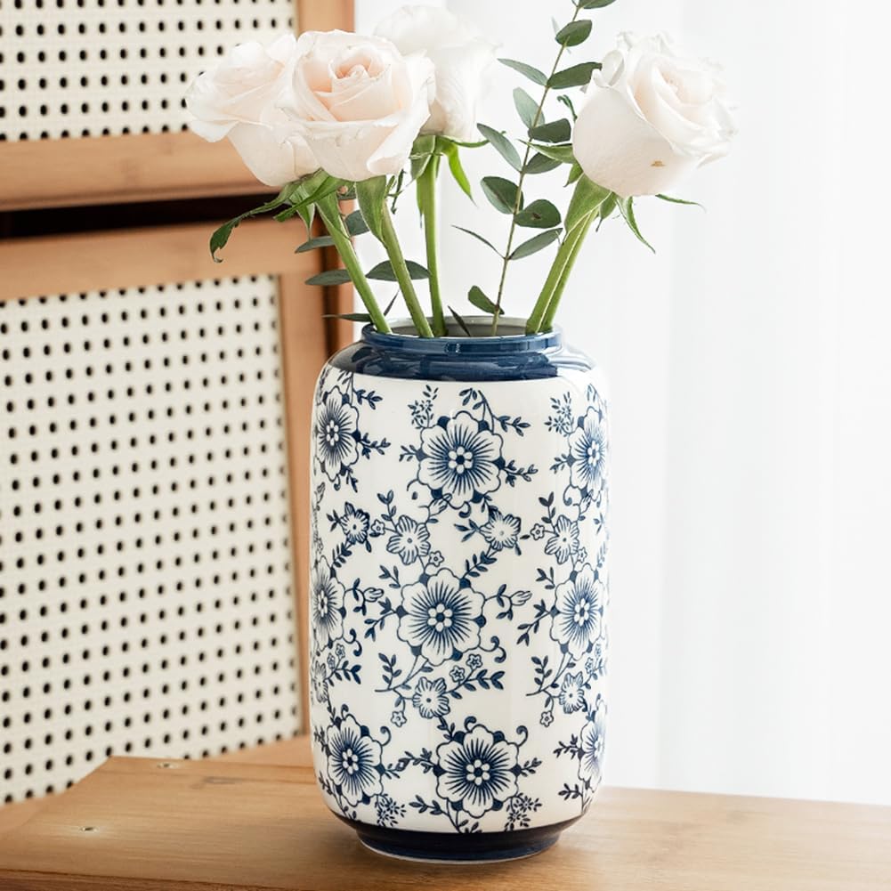 Blue and White Floral Vase Vintage Ceramic Pottery Vase for ...