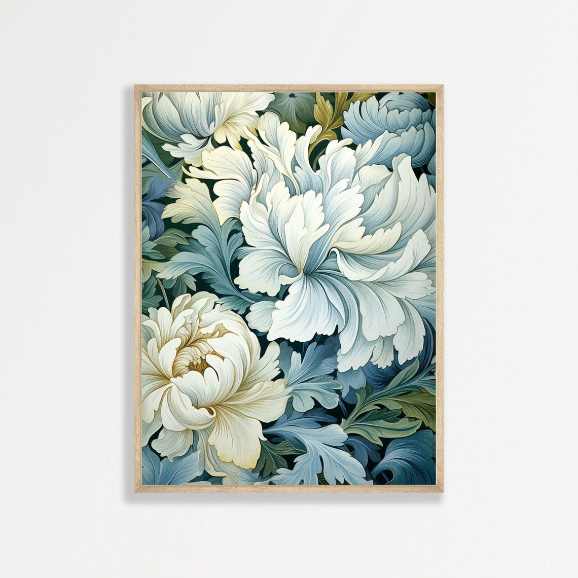Blue White Floral Wall Art Print, Minimalist Pattern Home Decor ...