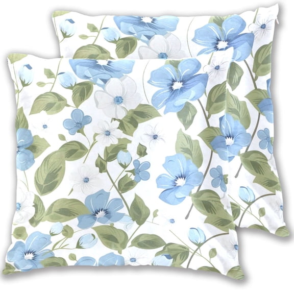 Blue White Florals Leaves Throw Pillow Covers Pillowcases 16 x 16 Inch Home Decor 2 Packs for Bedroom Sofa