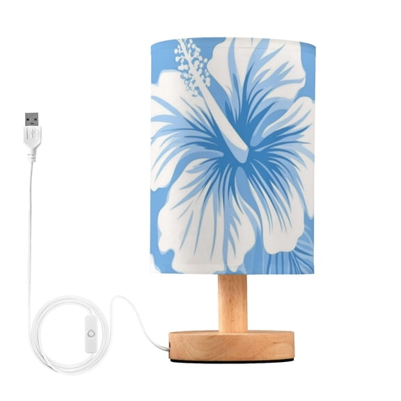 Blue White Florals Tropical Hawaii Table Lamp with USB Port LED Warm Light Lamp Night Light Home Decor