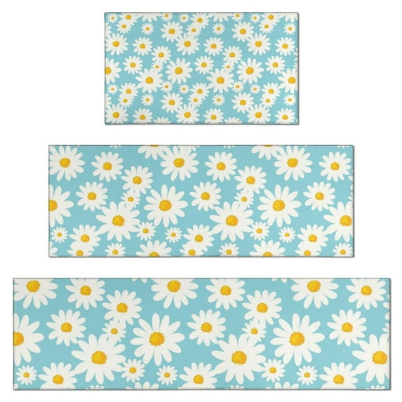 Blue White Flower Pattern Kitchen Rugs Sets Of 3,Kitchen Runner Rugs Non Skid Washable,Decorative Kitchen Floor Mats for Kitchen,Sink,Laundry,17"x30"+ 17"x47" + 17"x59"