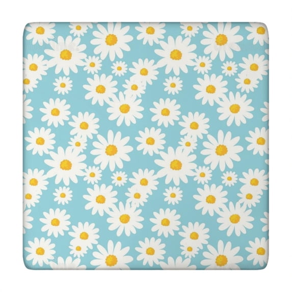 Blue White Flower Pattern Square Fitted Tablecloth with Elastic Edge,Square Table Cover,Washable Elastic Table Cover for Home Kitchen Party Decor 34"x34"