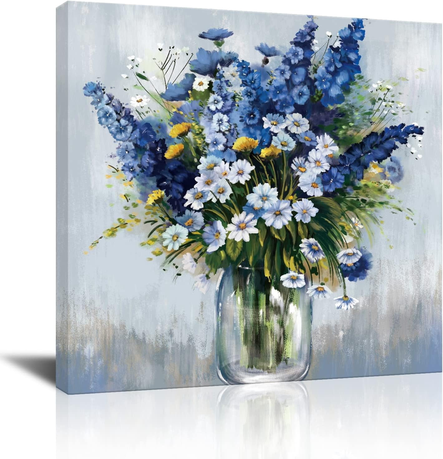 Blue and White Flower Wall Art, Fresh Flowers in vase Canvas Print ...
