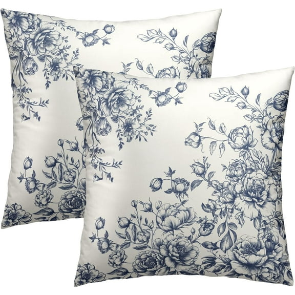 Blue White Flowers Pillow Covers 20x20 Inch, Set of 2 Vintage Floral Chinoiserie Style Decorative Throw Pillowcases Square Cushion Cover for Couch Sofa Bed Farmhouse Home Decor