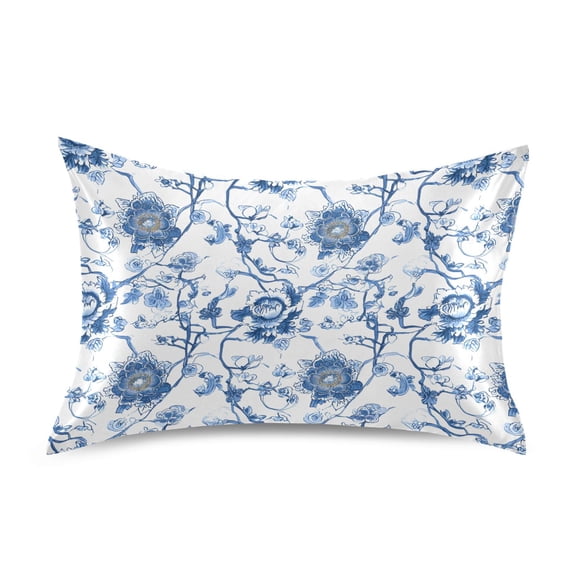 Blue White Flowers Pillowcase Standard Size Luxury Silky Soft Wrinkle Resistant Envelope Closure 20x26in