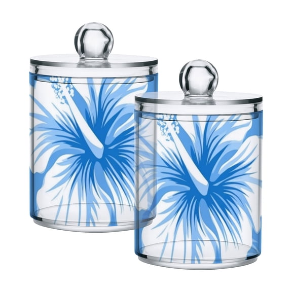 Blue White Flowers Tropical Hawaii Translucent Plastic Cans Storage Canisters with Lid Set of 2