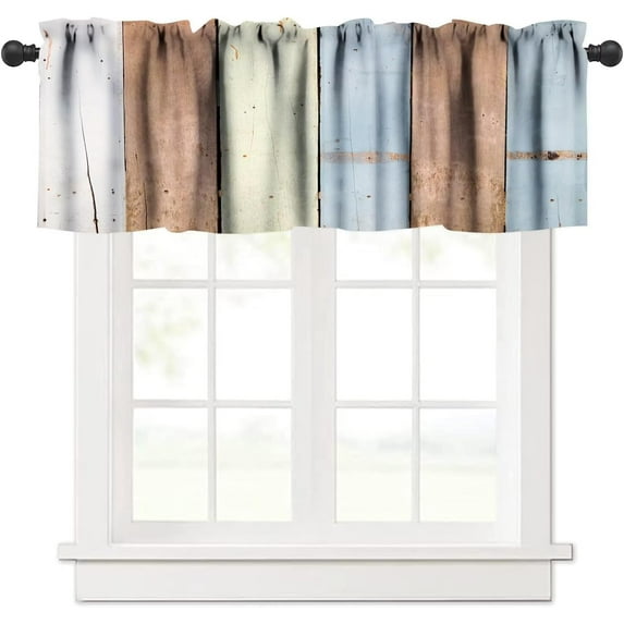 Blue White Fresh Wood Valance Curtain Abstract Strip Wood Texture Rod ...