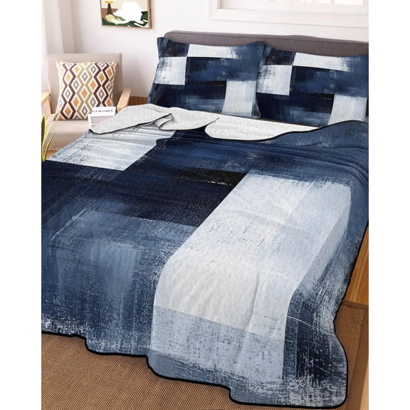 Blue White Full Size Down Alternative Comforter, Lightweight Comforter Quilt Bedding Set with Pillow Shams Abstract Graffiti Graffiti Art Paint All Seasons Bed Comforter Duvet Insert 78"x90"