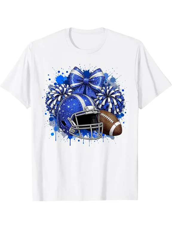 Blue & White Game Day Team High School Football Cheer Mom T-Shirt