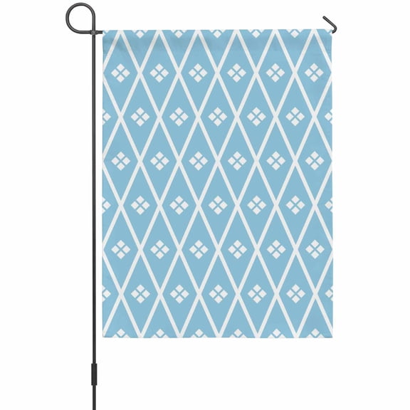 Blue and White Geometric Garden Flag 12 x 18 Inches, Minimalist Argyle Checkered Modern Weather Proof Outdoor Patio Flags Double Sided Small Garden Decoration for Yard Outside Home