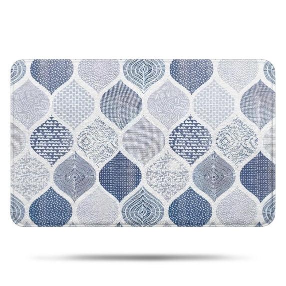 Blue and White Geometric Quatrefoil Pattern Bathroom Rugs Mat,Non Slip Microfiber Bathroom Rug,Rubber Backing,Soft Bathroom Mats for Bathroom Floor,Tub and Shower,17x27in(43x68cm)