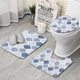 thumbnail image 1 of Blue and White Geometric Quatrefoil Pattern Bathroom Rugs Sets 3 Piece,Toilet Cover Set,Absorbent Non Slip Bathroom Mats Sets with U-Shaped Contour Rug Toilet Rug Set, 1 of 5
