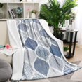 thumbnail image 1 of Blue and White Geometric Quatrefoil Pattern Blanket,Comfortable Soft Lamb Wool Throw Blanket,All Season,Warm Lightweight Blankets for Sofa Bed Couch Living Room Chair,60"x80", 1 of 4