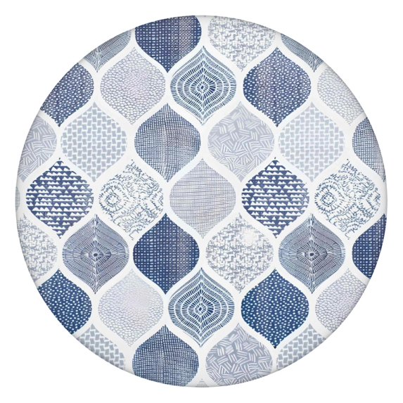 Blue and White Geometric Quatrefoil Pattern Round Fitted Tablecloth with Elastic Edge,Dining Table Cover Waterproof,Outdoor Round Tablecloth for Camping,Dining,Indoor and Outdoor
