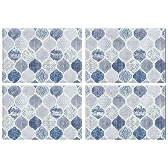 Blue and White Geometric Quatrefoil Pattern Summer Placemats Table Placemats Set Of 4-Linen Kitchen Washable Placemats Table Mats 11.8"x17.7" Non-Slip Heat Resistant