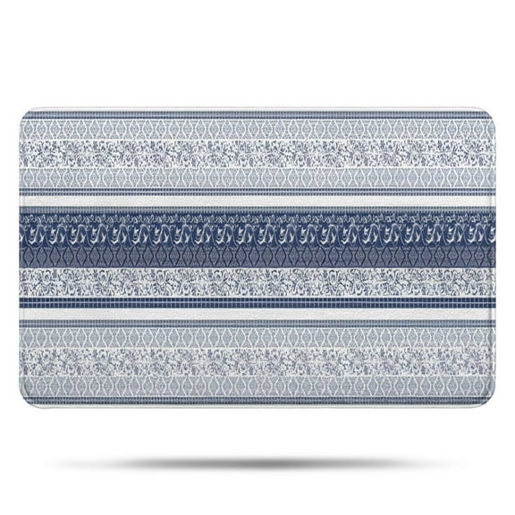 Blue and White Geometric Striped Pattern Bathroom Rugs Mat,Non Slip Microfiber Bathroom Rug,Rubber Backing,Soft Bathroom Mats for Bathroom Floor,Tub and Shower,17x27in(43x68cm)