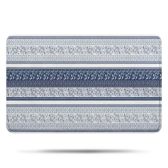 Blue and White Geometric Striped Pattern Bathroom Rugs Mat,Non Slip Microfiber Bathroom Rug,Rubber Backing,Soft Bathroom Mats for Bathroom Floor,Tub and Shower,17x27in(43x68cm)