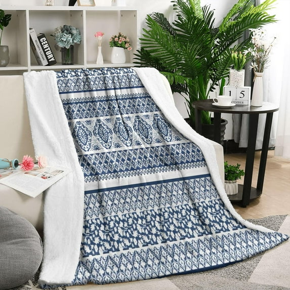 Blue and White Geometric Striped Pattern Blanket,Comfortable Soft Flannel Throw Blanket,All Season,Warm Lightweight Blankets for Sofa Bed Couch Living Room Chair,50"x60"
