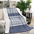 thumbnail image 1 of Blue and White Geometric Striped Pattern Blanket,Comfortable Soft Flannel Throw Blanket,All Season,Warm Lightweight Blankets for Sofa Bed Couch Living Room Chair,50"x60", 1 of 4
