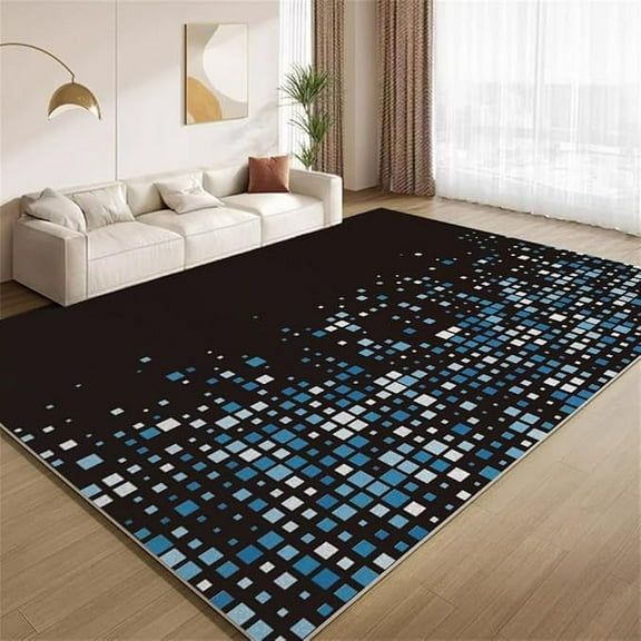 Blue And White Geometry Living Room Rug,Irregular Cube Carpet, Machine Washable Area Rugs, Non-Shedding Anti Slip Backing Foldable Rugs For Bedroom Dining Room Office 5 x 8ft