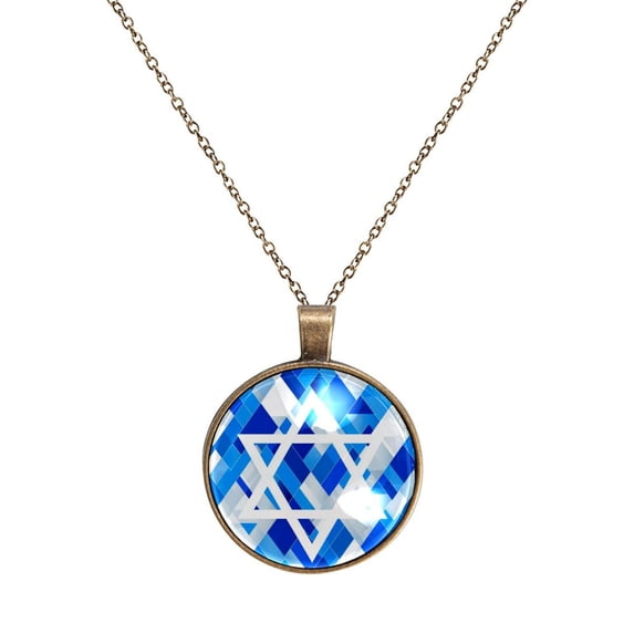 Blue and White Geometry Necklace Personalized Custom Photo Round Pendant Adjustable Stainless Steel Necklaces with Gift Box for Men Women Mothers Valentine's Jewelry Gift