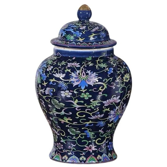 Blue and White Ginger Jar with Lid,Chinoiserie Porcelain Ginger Jars Airtight,Antique Porcelain Gingers Jars,Decorative Ceramic Tea Candy Storage Jar, Handmade Vintage Flower Vase