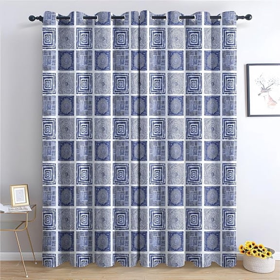 Blue And White Gingham Curtains For Bedroom, Plaid Checkered Curtain For Living Room, Antique Aesthetic Modern Window Curtains, Grommet Drapes 26"W x 45"L (Pack of 2)