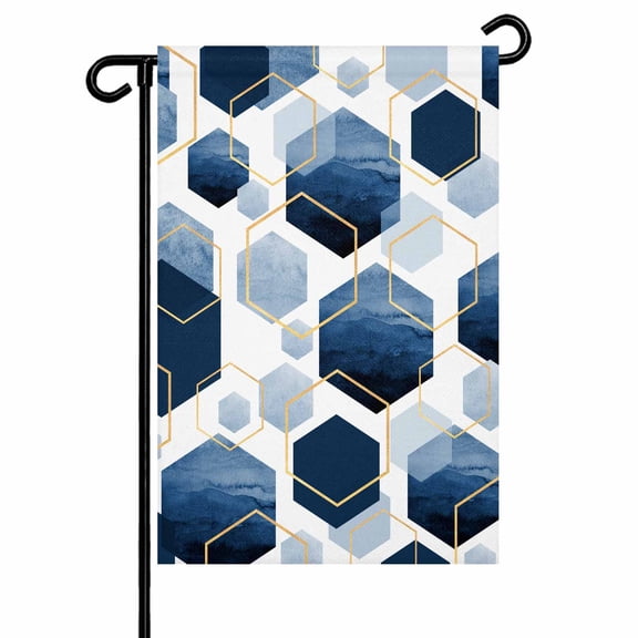 Blue White Gold Geometric Garden Flags for Outside Modern Abstract Hexagon Pattern Double Sided Yard Flags Outdoor House Decoration, Small 12X18 Inch,