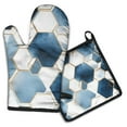 thumbnail image 1 of Blue White Gold Hexagon Marble Pattern Kitchen Oven Mitt and Pot Holder Sets 2 Pcs for Baking, Cooking and Grilling, Heat Resistant Up To 392 °F, 1 of 7