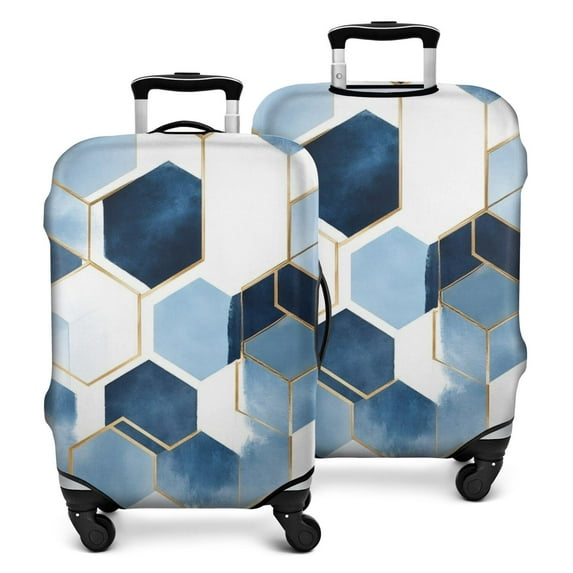 Blue White Gold Hexagon Marble Pattern Luggage Cover Fashion Suitcase Cover Baggage Covers Fit 25-28 Inch Luggage (Go Travel)