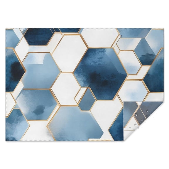 Blue White Gold Hexagon Marble Pattern Rectangle Tablecloth 60"x84",Waterproof Polyester Rectangle Table Cloth, Wipeable Spillproof Polyester Tablecloth for Dining, Camping, Indoor and Outdoor